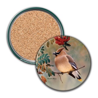 Cedar Waxwing Circle Matte Coaster