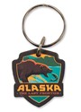 Alaska Fishing Bear Emblem Wooden Key Ring