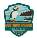 ME Boothbay Harbor Puffin Emblem Wooden Magnet