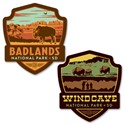 Badlands NP Print & Wind Cave NP Emblem Car Coaster Set