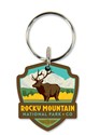 Rocky Mountain Elk Emblem Wooden Key Ring
