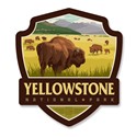 Yellowstone NP Bison Herd Emblem Wooden Magnet