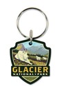 Glacier National Parks Goats in the Valley Emblem Wooden Key Ring