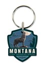 Montana Wolf Emblem Wooden Key Ring