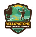 Yellowstone National Park Fly Fishing Emblem Wooden Magnet
