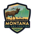 Montana Big Sky Country Elk Emblem Wood Magnet