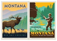 Montana Elk Sky Country & Montana Fly Fishing Vinyl Magnet Set