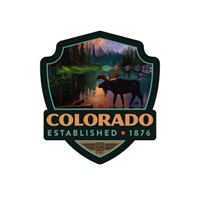 CO Moose in the Morning Emblem Sticker