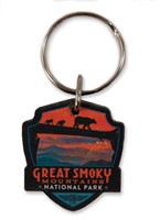Great Smoky Bear Crossing Emblem Wooden Key Ring
