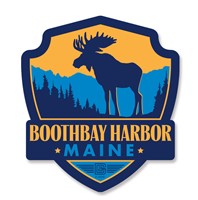 ME Boothbay Harbor Moose Emblem Wooden Magnet