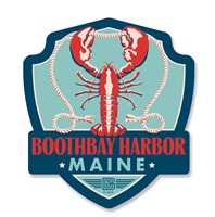 ME Boothbay Harbor Lobster Emblem Wooden Magnet