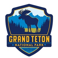 Grand Teton Blue Moose Emblem Wooden Magnet