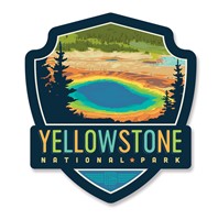 Yellowstone NP Prismatic Springs Emblem Wooden Magnet