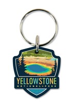 Yellowstone NP Prismatic Springs Emblem Wooden Key Ring