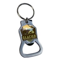 Glacier NP Mama Bear & Cubs Emblem Bottle Opener Key Ring