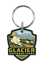 Glacier National Parks Goats in the Valley Emblem Wooden Key Ring