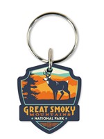 Great Smoky National Park Deer Emblem Wooden Key Ring