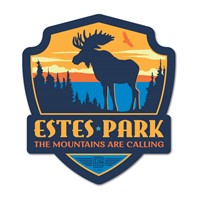 Estes Park The Mountains are Calling Emblem Wooden Magnet