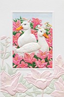 WHITE DUCKS IN PINK LILLIES (TY) FOLDED - W/ENV