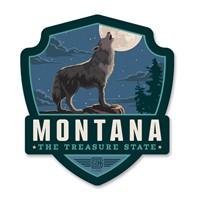 Montana Wolf Emblem Wood Magnet