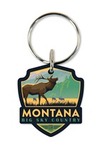 Montana Big Sky Country Elk Emblem Wood Key Ring