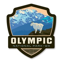 Olympic NP Mountain Goat Emblem Wood Magnet