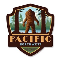 PNW Mountain Lake Sasquatch Emblem Wood Magnet