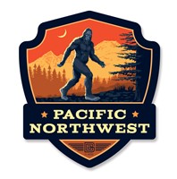 Pacific Northwest Bigfoot Emblem Wood Magnet