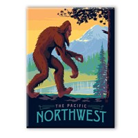 PNW Mountain Lake Bigfoot Magnet