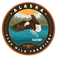 Alaska Eagle & Salmon Circle Sticker