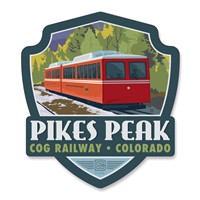 Pikes Peak Colorado Cog Railway Emblem Wood Magnet