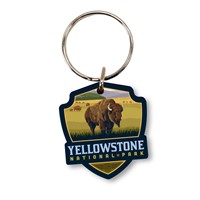 Yellowstone NP Bison Emblem Wood Key Ring