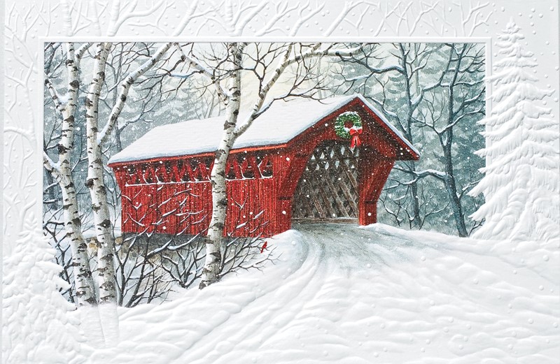 Red Covered Bridge Scenic Christmas cards