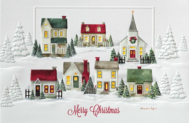 Christmas Village Santa & Snowman theme boxed Christmas cards