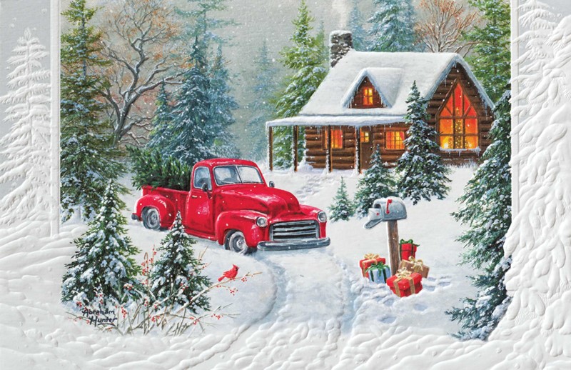 Christmas At The Cabin Scenic themed boxed Christmas cards